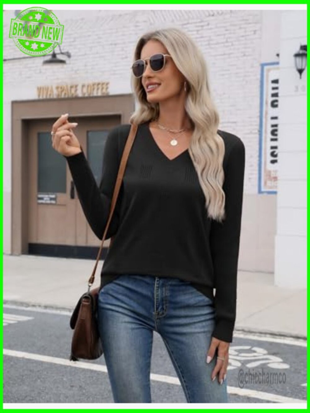 Lightweight Ribbed Knit Pullover Sweater with V-Neck and Button Cuffs - Picture 5 of 7
